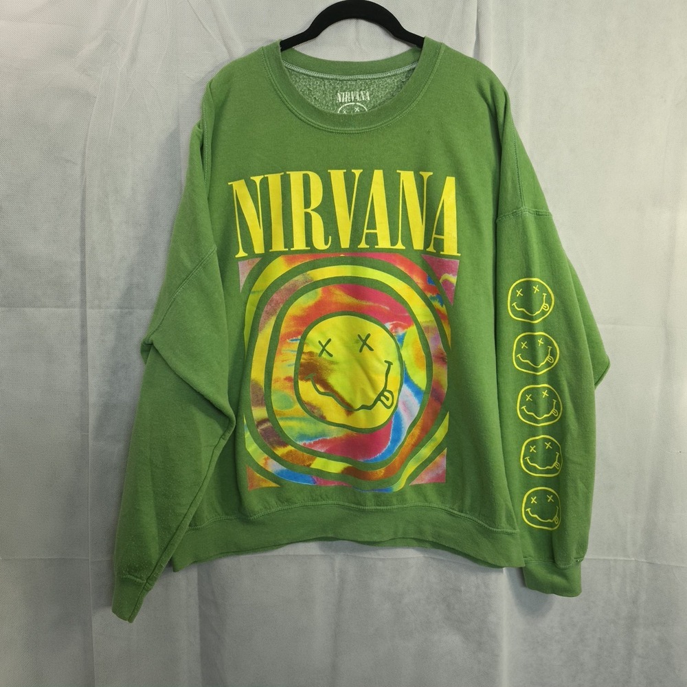 Nirvana Green Crewneck Oversized Sweatshirt Size S/M Smiley Face